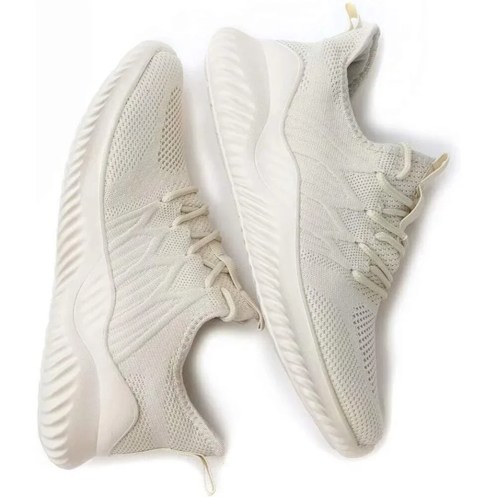 Women's Ladies Walking Running Shoes Slip On Lightweight Tennis Sneakers Beige